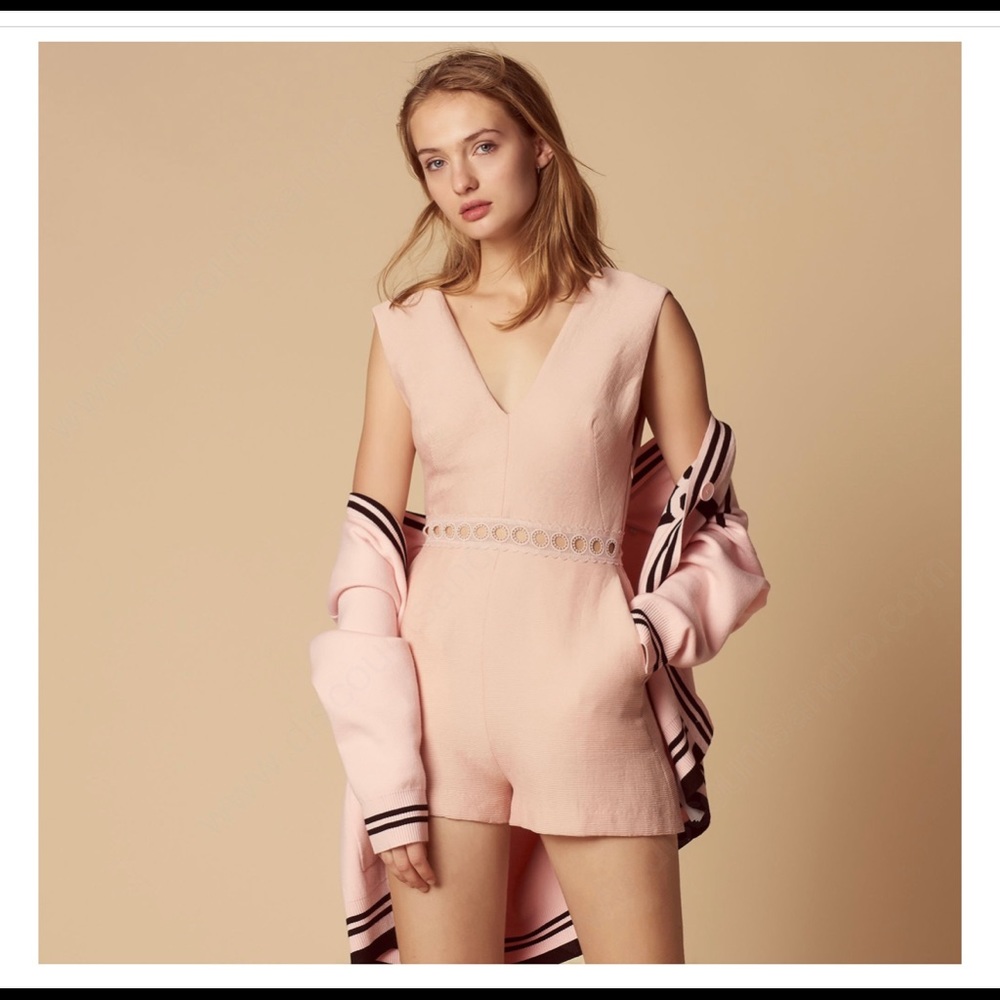 Sandro Playsuit With Lace Detail And Open Back Blush Lady